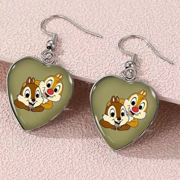 Chip and Dale Chipmunk inspired Heart Earrings NWT - Picture 1 of 1